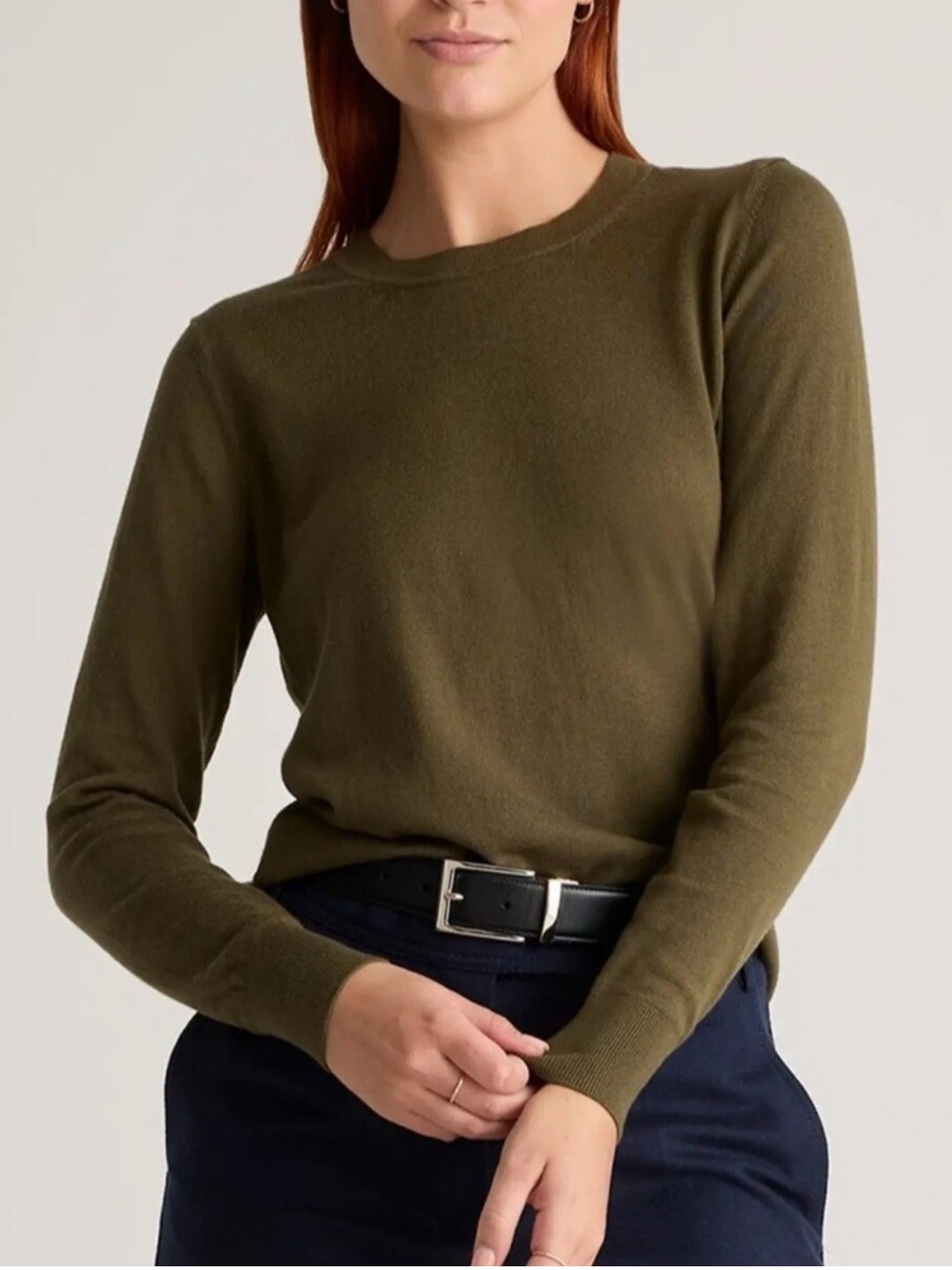 Quince Lightweight Cotton Cashmere Crew Neck Sweatshirt Size XL Olive Green